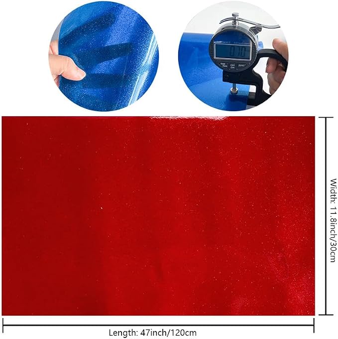 ONEART | Red Transparent Glitter Vinyl Roll, 0.7 mm Solid Clear PVC Jelly Vinyl