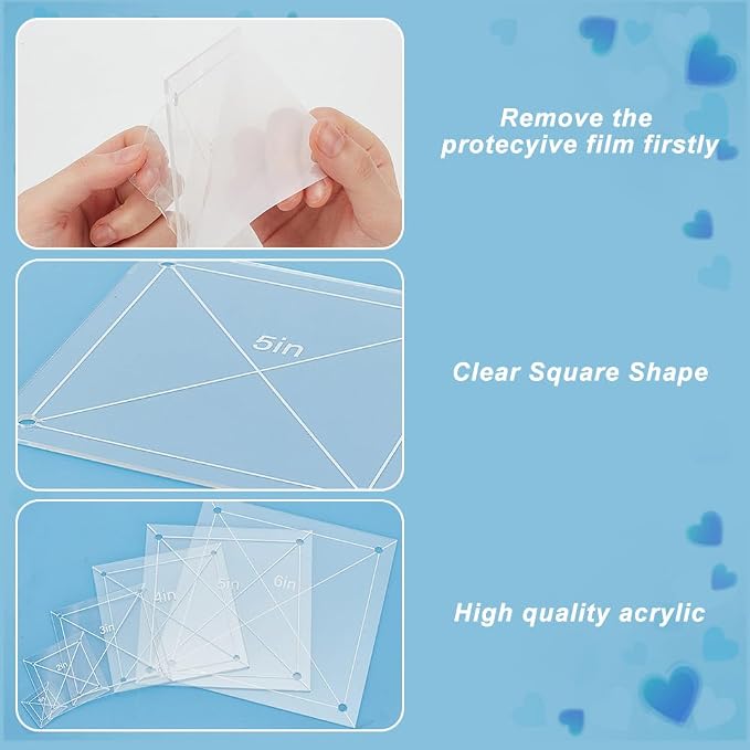 6Pcs Quilting Template Acrylic 0.98-5.91 Inch Clear Square Templates