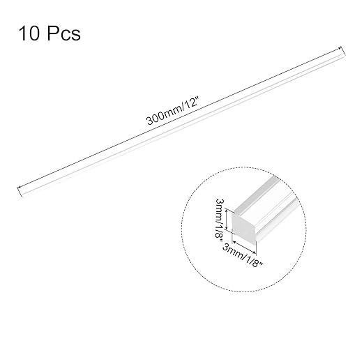 MECCANIXITY 10pcs Acrylic Square Rods 1/8" x 12" Clear Acrylic Dowel Rods