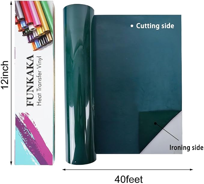 FUNKAKA Dark Green HTV Heat Transfer Vinyl Rolls, Adhesive Vinyl