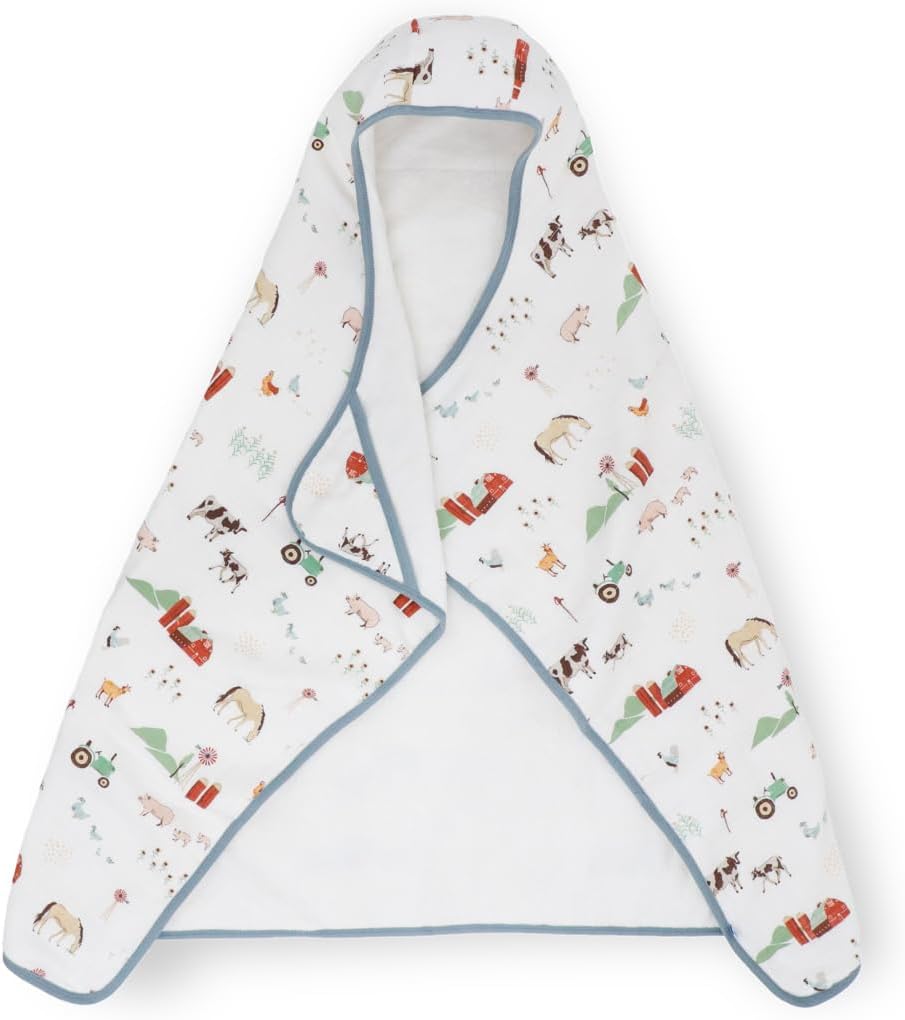 Little Unicorn Premium Hooded Bath Towel| Absorbent Cotton & Terry Blend | Larger Size, 1-6 Years (Farmyard)