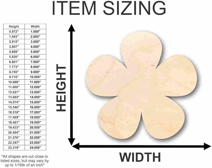Unfinished Wood Flower Shape Spring Craft up to 46" DIY 7" / 1/2"