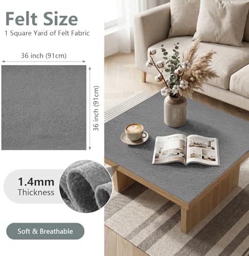 Dark Gray Felt Fabric 36'' X 36'', 1.4mm Large Felt Sheets Soft Durable Crafts