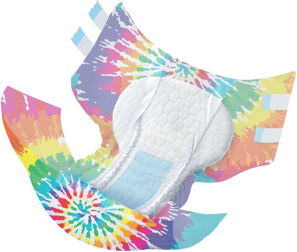 NorthShore MegaMax Adult Overnight Diapers, 12-Hour Tab-Style, X-Large, 4 Count Starter Pack, Tie-Dye, 50-60 inches, Unisex Incontinence Underwear