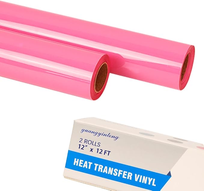 guangyintong Pink Heat Transfer Vinyl HTV Rolls, 2 Rolls 12" x 12ft Iron on