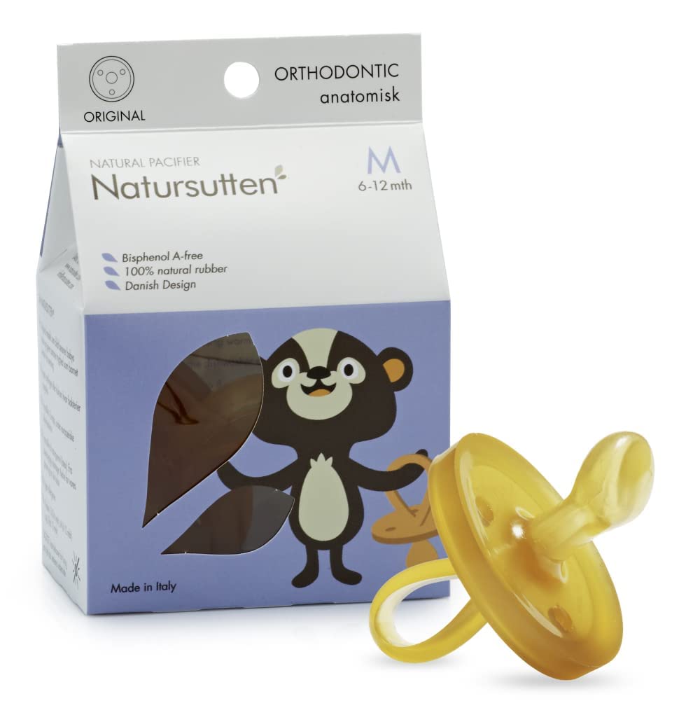 Natursutten Pacifiers 6-12 Months - 1-Pack Original Shield Orthodontic Nipple Natural Rubber Safe & Soft BPA-Free Pacifiers for Breastfeeding Babies - Newborn Pacifiers Made in Italy