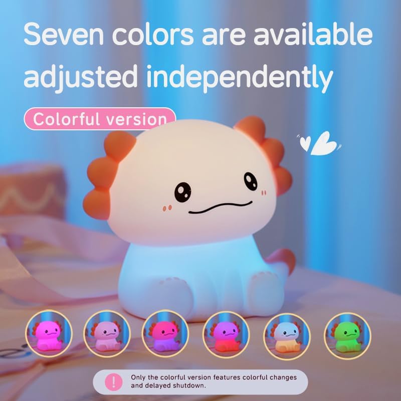 Axolotl Night Light for Adults Kids,Cute Axolotl lamp with 7 Colors Gifts Rechargeable Light Table Lamp Bedside Lamp,LED Animal Silicone Sleep Night Lamp Cute Room Decor Night Light for Girls Boys