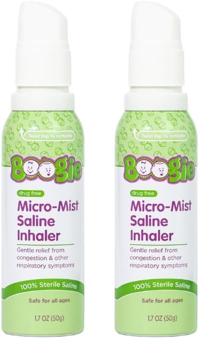 Boogie Micro-Mist Saline Inhaler Refill, Baby Nose Congestion Relief, Nasal Spray for Kids, Pediatrician Recommended, Unscented, 1.7 oz (Pack of 2)
