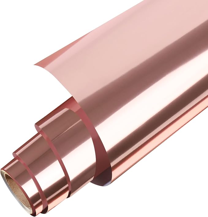 Gatichetta Metallic HTV 12" X 6ft Heat Transfer Vinyl Roll Rose Gold Foil Iron
