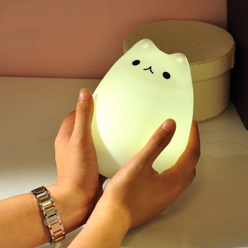 Celebrity Cat USB Rechargeable Silicone 7-Color Changing LED Night Light for Kids & Baby, Nursery & Bedroom Nightlights, Christmas Gifts