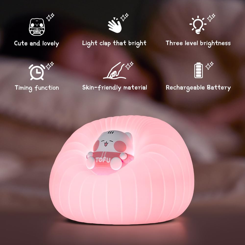 Night Light for Bedroom, Rechargeable LED Lamp with Adjustable Brightness and Automatic Shut-Off, Soft Silicone Design, Touch Control, Gift for Infants, Toddlers, Girls, and Boys