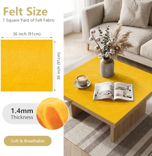 Mustard Yellow Felt Fabric 36'' X 36'', 1.4mm Large Felt Sheets Soft Durable