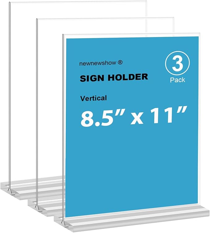 newnewshow 8.5x11 Acrylic Sign Holder 3 Pack Vertical Double-Sided Display