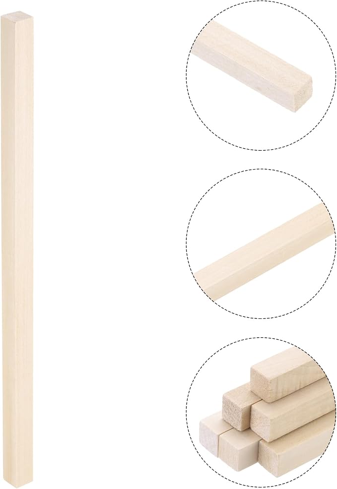 MECCANIXITY 6pcs Wood Sticks, 1/2"x 1/2" x 12" Rectangle Wooden Cube Wood