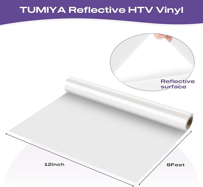 TUMIYA Heat Transfer Vinyl Reflective White HTV Roll, Reflective HTV Vinyl