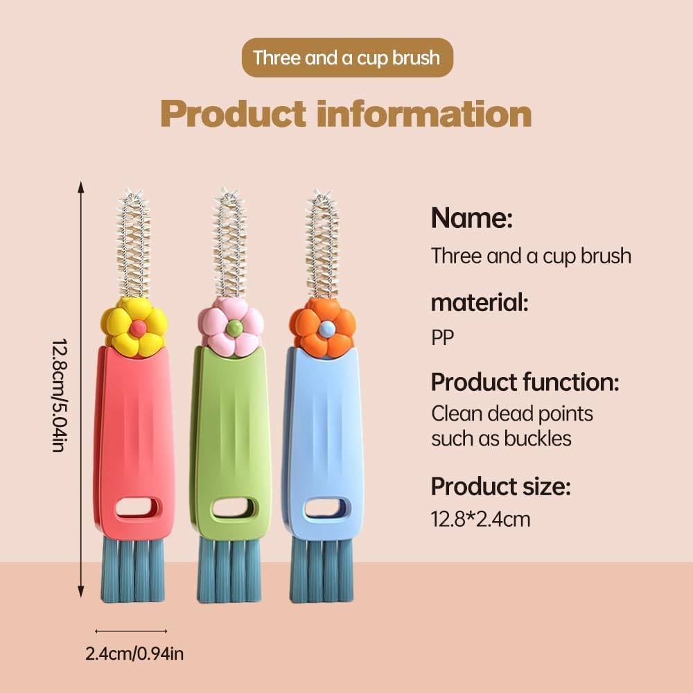 3 in 1 Cup Lid Cleaning Brush, 2025 Upgraded Multifunctional Insulation Bottle Cleaning Tools, Portable Crevice Cleaning Brush Set for Baby Bottle Gap Tight Spaces (#1 Mix)