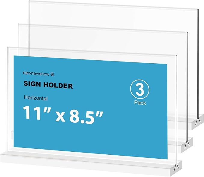 newnewshow Acrylic Sign Holder 11x8.5 Inch 3 Pack Horizontal T Shape