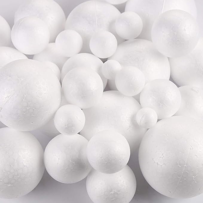 DIYASY 100 Pcs 2-8cm White Smooth Foam Balls