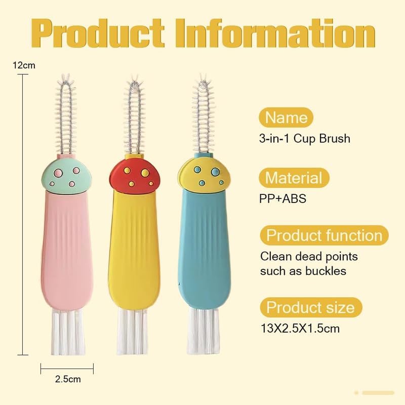 3 in 1 Cup Lid Cleaning Brush, 2024 New Crevice Cleaning Brush Set for Baby Bottle Gap Tight Spaces Cup, 3 in 1 Multifunctional Cleaning Brush Portable Cup Lid Cleaner with Brush(A)