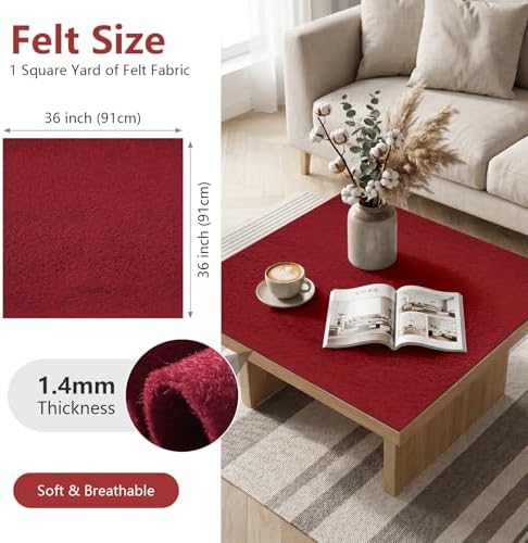 Burgundy Felt Fabric 36'' X 36'', 1.4mm Large Felt Sheets Soft Durable Crafts