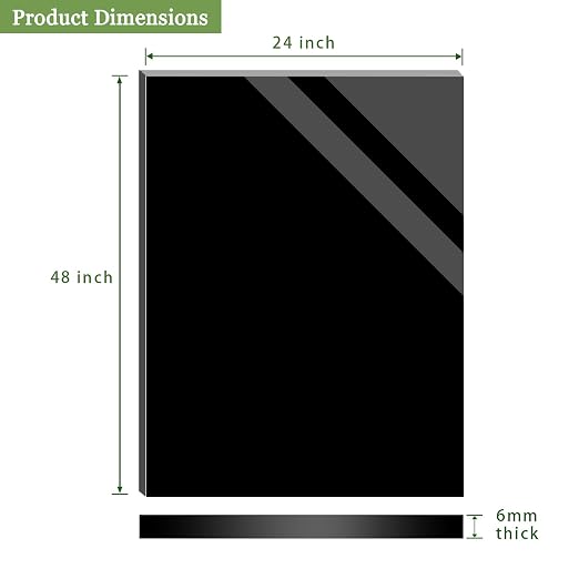 Lesnlok 24 x 48 Black Acrylic Sheet 1/4 inch Thick 6mm Black Plexiglass Sheet