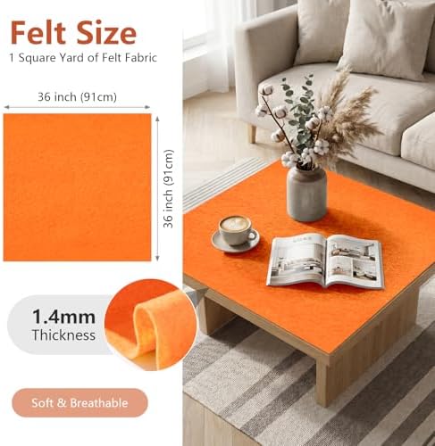 Orange Felt Fabric 36'' X 36'', 1.4mm Large Felt Sheets Soft Durable Crafts