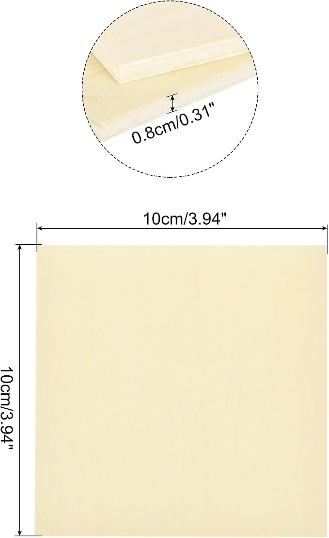 MECCANIXITY 10pcs Basswood Sheet 4 x 4 x 5/16 Inch Unfinished Wood Boards