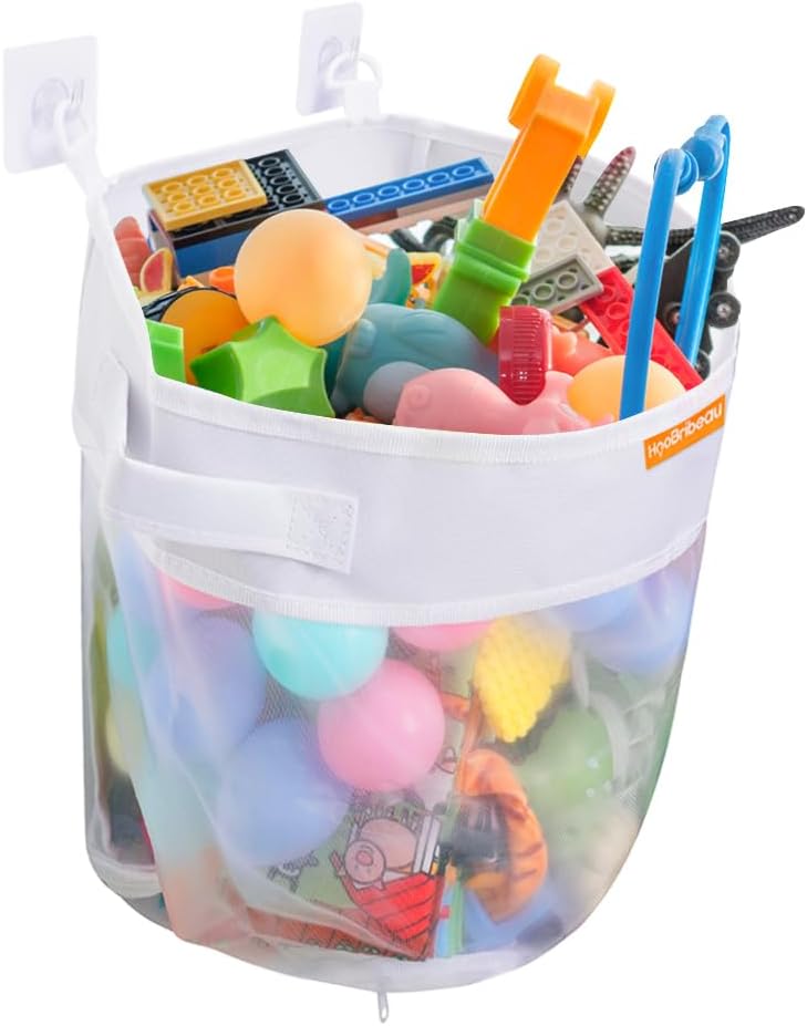 Bath Toy Organizer – Large Capacity Mesh Storage with Wide Opening, Quick Release Bottom Zipper, Wall-Mounted & Foldable, Quick Dry Baby Bathtub Toy Holder, Multi-Use Bathroom Organizer