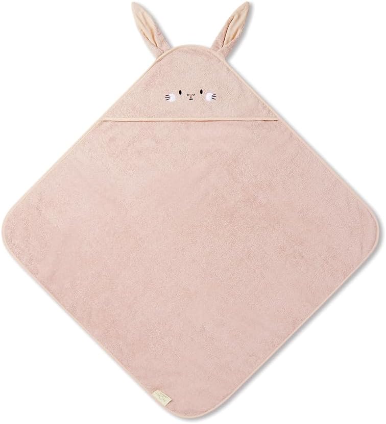 MORI Baby Hooded Bath Towel with Bunny Design in Blush - Unisex Soft Cotton Wrap Cloth for Infants and Newborns - 30 x 30”