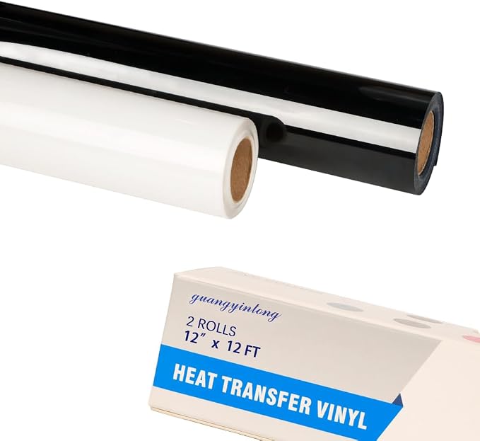 guangyintong Heat Transfer Vinyl HTV Rolls, 2 Rolls 12" x 12ft Black and White