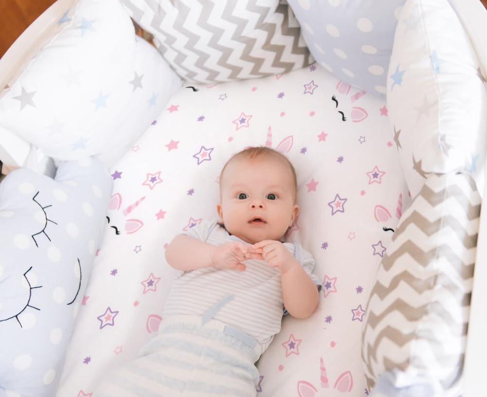 4 Pack Soft Baby Girl Bassinet Sheets for Bassinet Mattress Unicron Rainbow Heart Cute Neutral Polyester Unisex Fitted Bassinet Sheets Set for Baby Girls