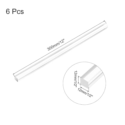 MECCANIXITY 6pcs Acrylic Square Rods 1/2" x 12" Clear Acrylic Dowel Rods Sticks