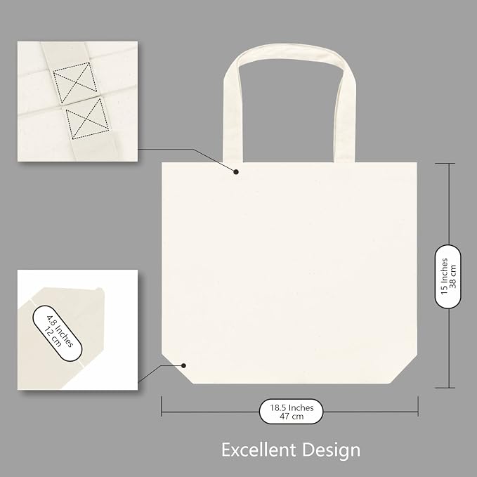 TOPDesign 1-Pack Super Strong Large 12oz Cotton Canvas Tote Bag, Reusable
