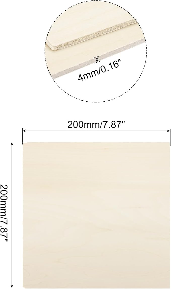 MECCANIXITY 3pcs Basswood Sheets 8 x 8 x 5/32 Inch Unfinished Wood Boards