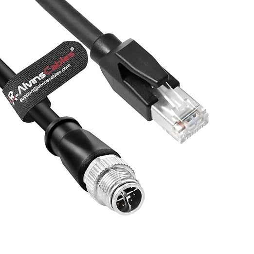 Alvin's Cables Ethernet Cable in-Sight 8200 and 8400 Series CCB-84901-2001-02 M12 X-Coded to RJ45 Industrial Camera Shielded Cord IP67 Waterproof 6.5ft/2M