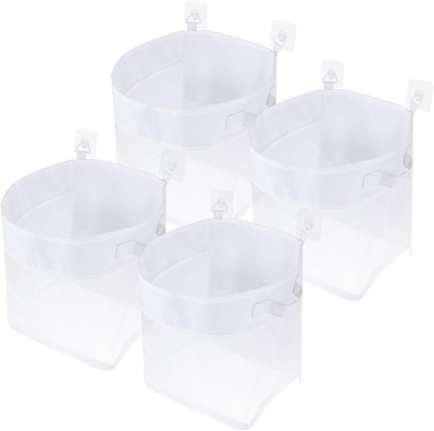 4Pcs Bath Toy Organizer with 8 Hooks Large Capacity Bathtub Toy Storage Organizer with Handles and Bottom Zippers for Storage and Classification