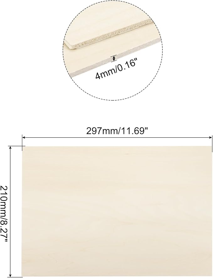 MECCANIXITY 3pcs Basswood Sheets 8 x 11.7 x 5/32 Inch Unfinished Wood Boards