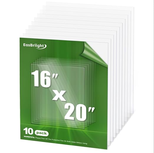 10-Pack of 16×20"×0.04" PET/Plexiglass Sheets, Transparent Flexible Plastic