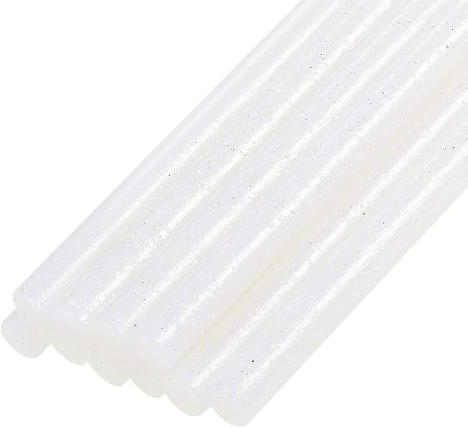 uxcell Mini Hot Glue Sticks for Glue Gun 0.27-inch x 4-inch White Glitter 10pcs