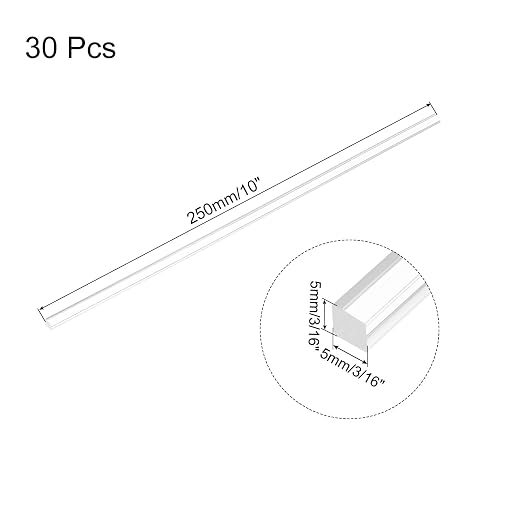 MECCANIXITY 30pcs Acrylic Square Rods 3/16" x 10" Clear Acrylic Dowel Rods