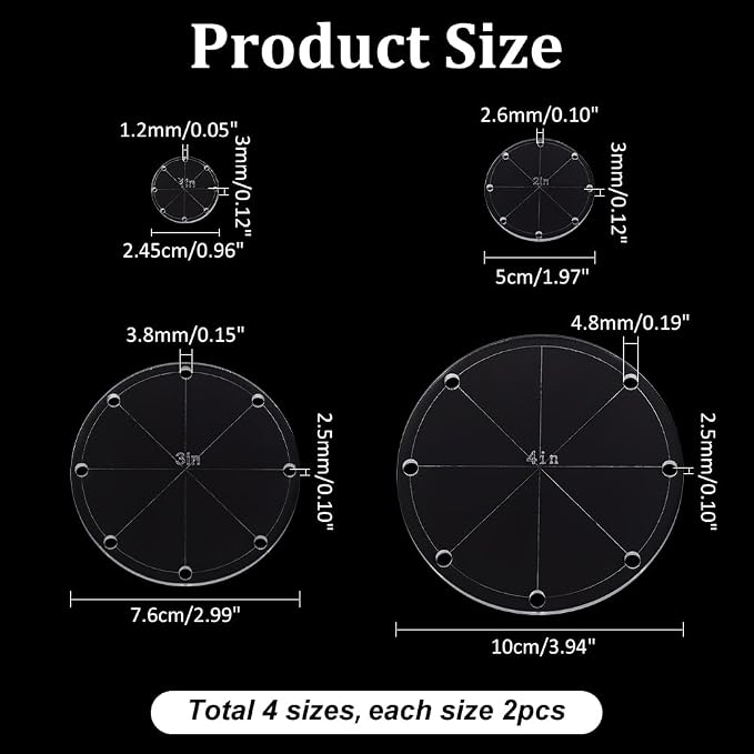 PH PandaHall 8pcs 4 Sizes Circle Template Sewing Rulers Set, 1/2/3/4inch