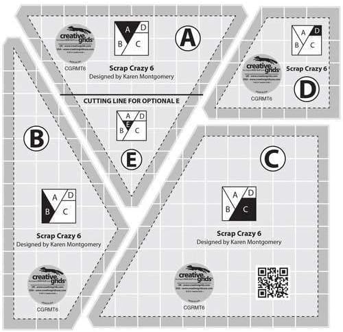 Creative Grids Scrap Crazy 6 Template Set Quilt Ruler – CGRMT6 – Made in USA