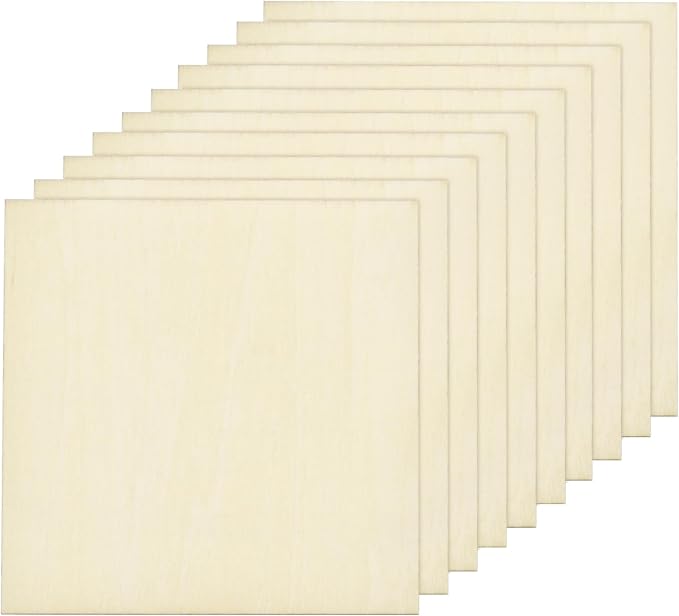 MECCANIXITY 10pcs Basswood Sheet 4 x 4 x 3/16 Inch Unfinished Wood Boards