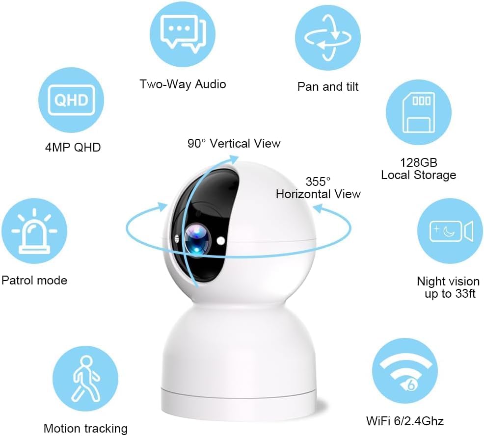 Rraycom 2K Security Camera for Baby Monitor, Pan/Tilt Indoor Cameras for Home Security, Indoor Camera with Motion Detection and Tracking, 2-Way Talk, Color Night Vision,24/7 Cloud &SD, Works w/Alexa