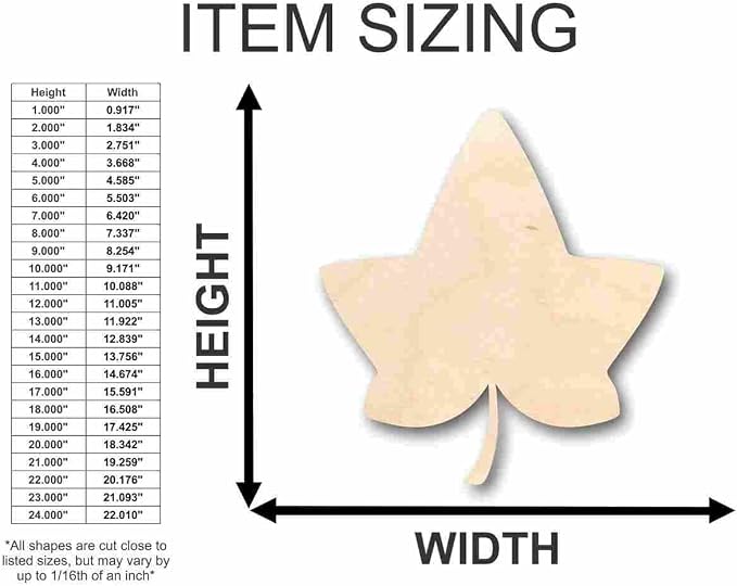 Unfinished Wood Ivy Leaf Shape Fall Craft up to 46" DIY 6" / 1/4"