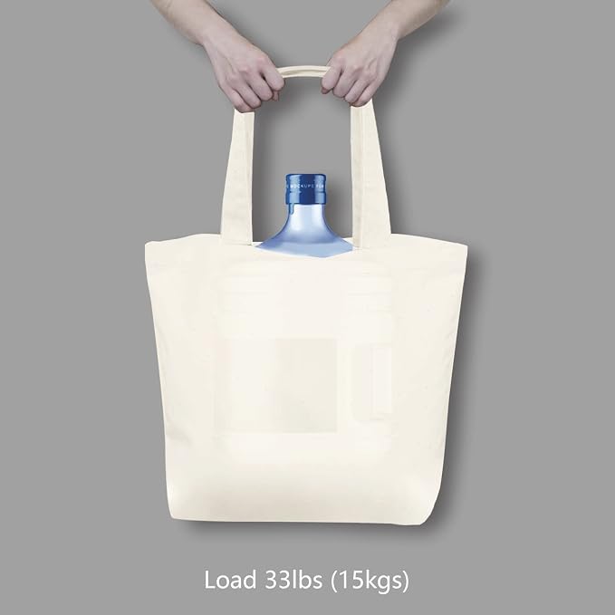 TOPDesign 12-Pack Super Strong Large 12oz Cotton Canvas Tote Bags, Reusable