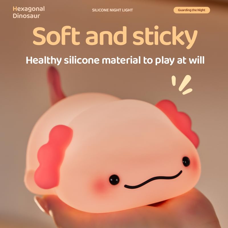 ATSUI Axolotl Night Light, LED Squishy Novelty Animal Lamp, Food Grade Silicone, 3 Level Dimmable, Breastfeeding Nursery Nightlight for Room Decor, Funny Gifts Stuff for Boys Girls Baby Children