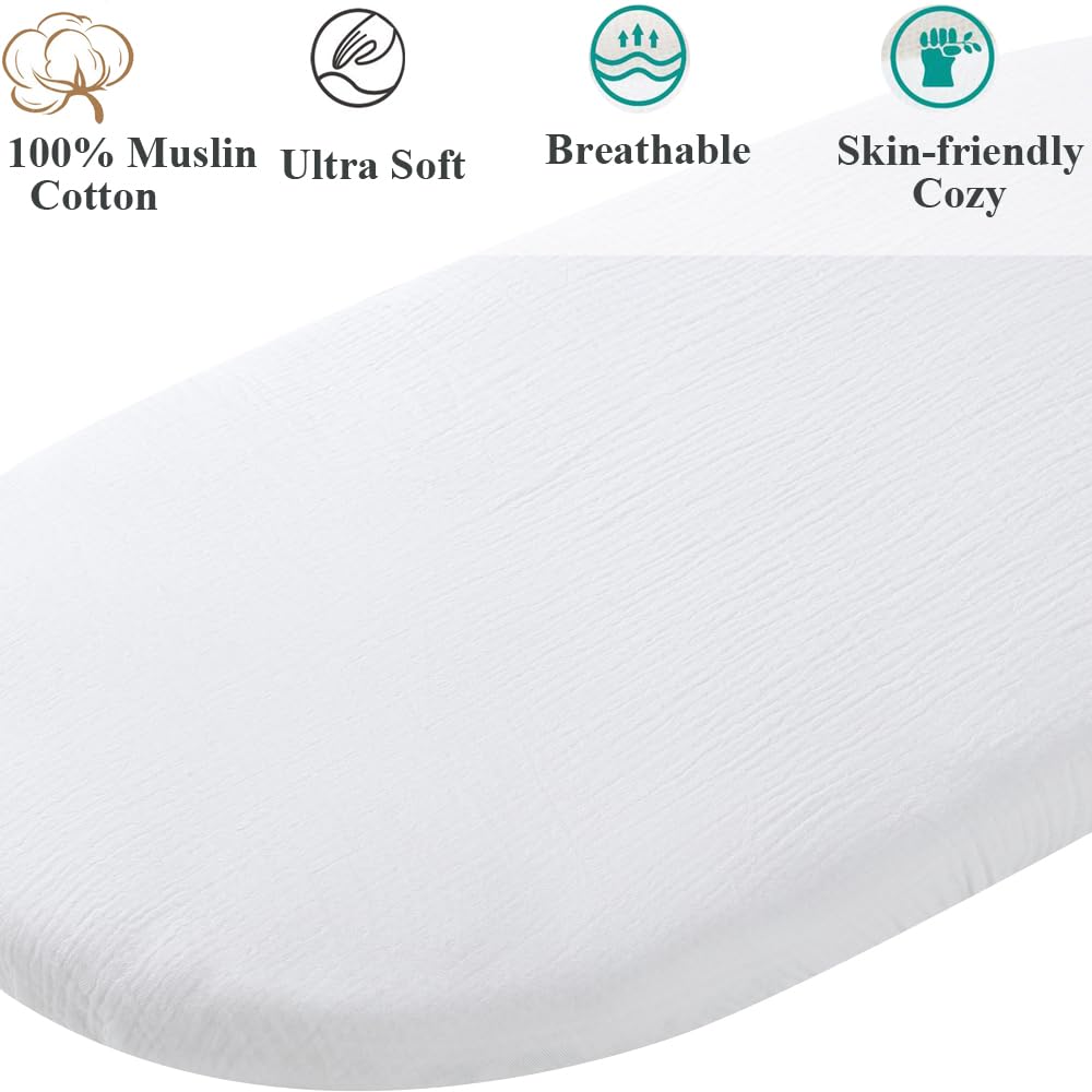 Muslin Bassinet Sheet Compatible with Graco Pack n-Play Dome LX Bassinet(not playard), 2 Pack Cotton Stylish Boho Fitted Bassinet Sheets Super Soft for Baby White & Pink