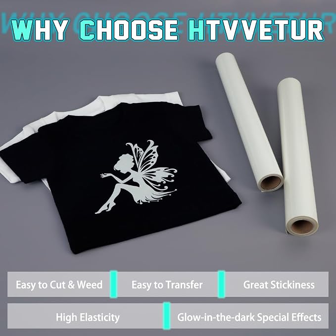 HTVVETUR Glow in The Dark HTV Heat Transfer Vinyl Roll 12 Inch by 10 Feet Iron