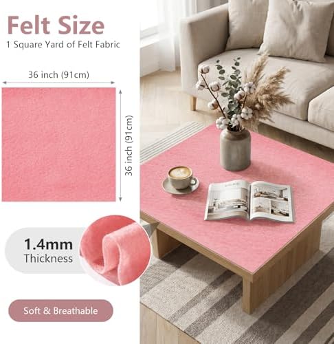 Pink Felt Fabric 36'' X 36'', 1.4mm Large Felt Sheets Soft Durable Crafts Felt
